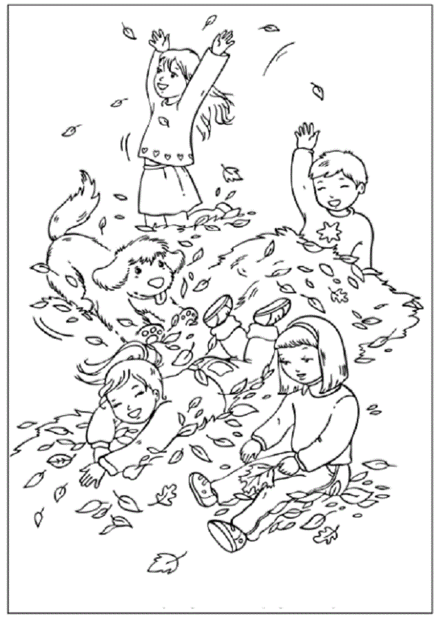 grupo de niños jugando con hojas otoño