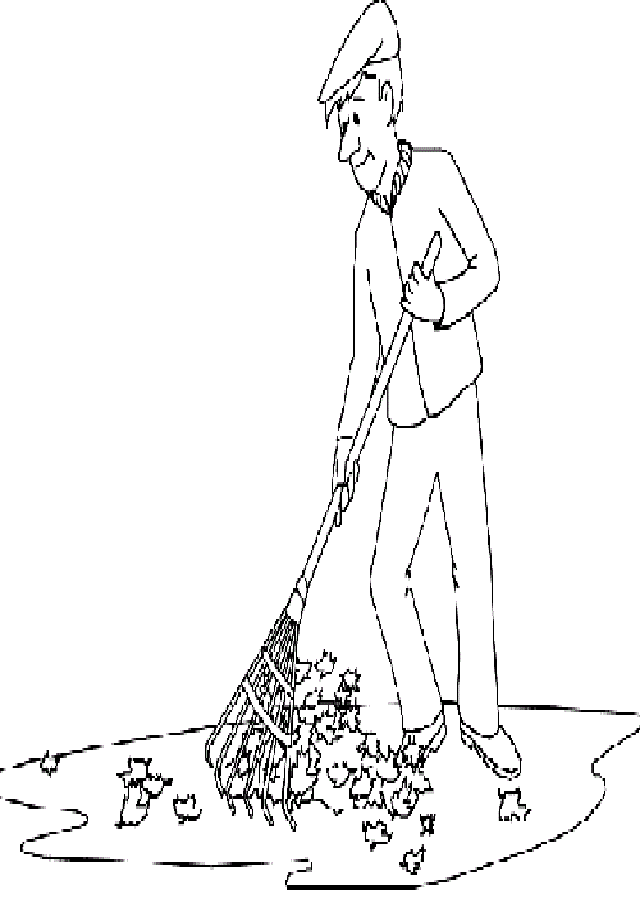 dibujo para pintar señor barriendo hojas