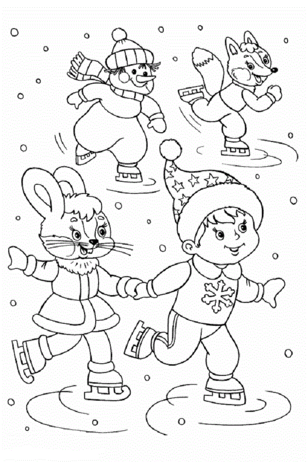 Patinando sobre hielo, dibujos-de-invierno-para-colorear