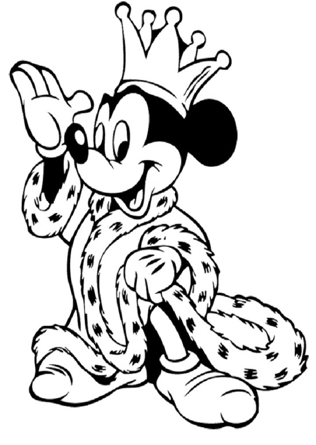 dibujo para colorear Mickey Mouse disfrazado de rey